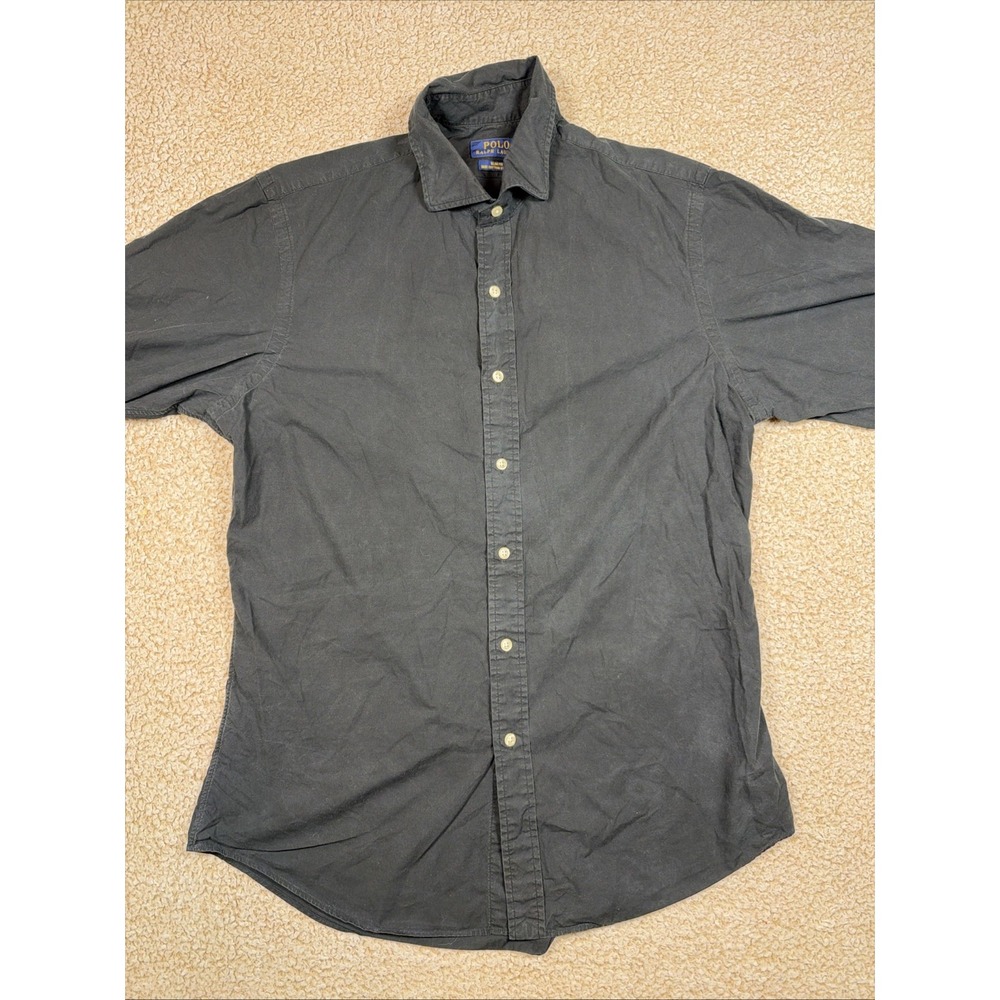 Polo Ralph Lauren Long Sleeve Shirt Mens Large Black Slim Fit Cotton Stretch